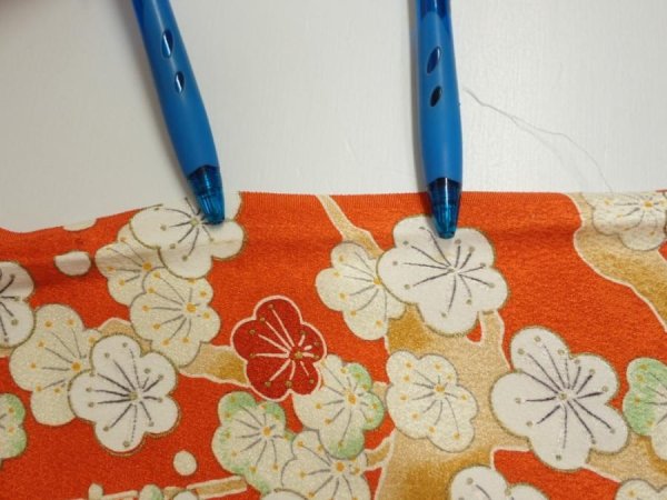 Photo6: 1i01z80  Japanese Kimono Silk  FABRIC Plum tree Orange-red 60.6x14.6 (6)