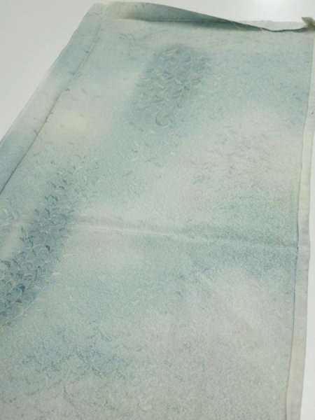 Photo3: 1i01z50  Japanese Kimono Silk  FABRIC Willow Light blue-gray 37.8x14.4 (3)