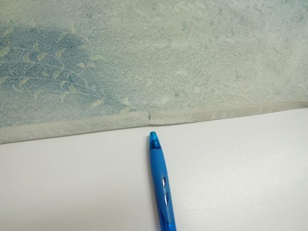 Photo6: 1i01z50  Japanese Kimono Silk  FABRIC Willow Light blue-gray 37.8x14.4 (6)
