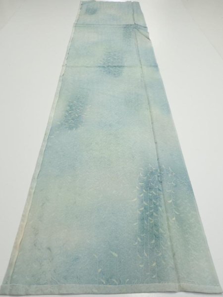 Photo5: 1i03z80  Japanese Kimono Silk  FABRIC Willow Light blue-gray 62.2x14.4 (5)