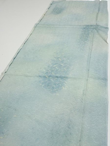 Photo3: 1i06z80  Japanese Kimono Silk  FABRIC Willow Light blue-gray 62.2x14.4 (3)