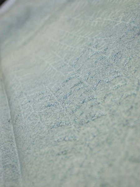 Photo4: 1i07z40  Japanese Kimono Silk  FABRIC Willow Light blue-gray 57.1x7.3 (4)
