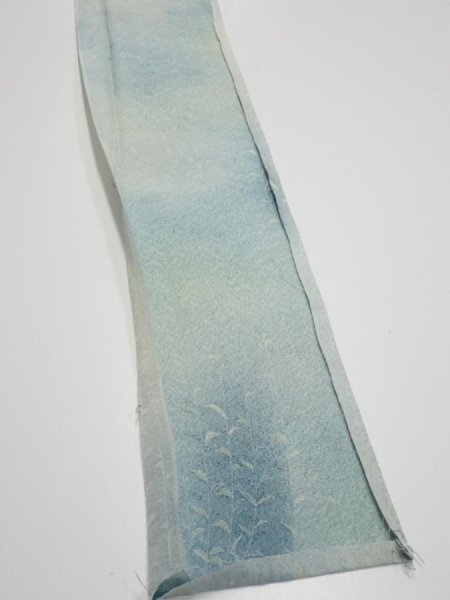 Photo2: 1i08z40  Japanese Kimono Silk  FABRIC Willow Light blue-gray 57.1x7.1 (2)