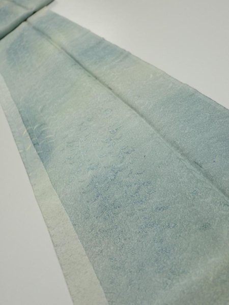 Photo1: 1i09z50  Japanese Kimono Silk  FABRIC Willow Light blue-gray 79.5x7.1 (1)