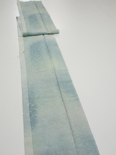 Photo2: 1i09z50  Japanese Kimono Silk  FABRIC Willow Light blue-gray 79.5x7.1 (2)