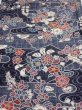 Photo1: 1i01z60  Japanese Kimono Silk  FABRIC Flowers Dark navy 40.2x14.6 (1)