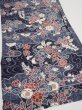 Photo2: 1i01z60  Japanese Kimono Silk  FABRIC Flowers Dark navy 40.2x14.6 (2)