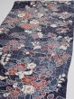 Photo3: 1i01z60  Japanese Kimono Silk  FABRIC Flowers Dark navy 40.2x14.6 (3)