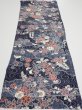 Photo5: 1i01z60  Japanese Kimono Silk  FABRIC Flowers Dark navy 40.2x14.6 (5)