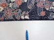 Photo6: 1i01z60  Japanese Kimono Silk  FABRIC Flowers Dark navy 40.2x14.6 (6)