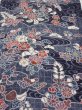 Photo1: 1i02z60  Japanese Kimono Silk  FABRIC Flowers Dark navy 39.8x14.6 (1)