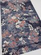 Photo2: 1i02z60  Japanese Kimono Silk  FABRIC Flowers Dark navy 39.8x14.6 (2)