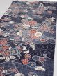 Photo3: 1i02z60  Japanese Kimono Silk  FABRIC Flowers Dark navy 39.8x14.6 (3)