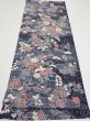 Photo5: 1i02z60  Japanese Kimono Silk  FABRIC Flowers Dark navy 39.8x14.6 (5)