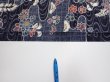 Photo6: 1i02z60  Japanese Kimono Silk  FABRIC Flowers Dark navy 39.8x14.6 (6)