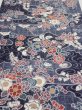 Photo1: 1i03z90  Japanese Kimono Silk  FABRIC Flowers Dark navy 67.3x14.6 (1)
