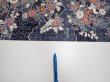 Photo6: 1i03z90  Japanese Kimono Silk  FABRIC Flowers Dark navy 67.3x14.6 (6)