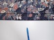 Photo7: 1i03z90  Japanese Kimono Silk  FABRIC Flowers Dark navy 67.3x14.6 (7)