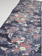 Photo3: 1i04z90  Japanese Kimono Silk  FABRIC Flowers Dark navy 66.9x14.6 (3)