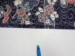 Photo6: 1i04z90  Japanese Kimono Silk  FABRIC Flowers Dark navy 66.9x14.6 (6)