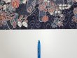 Photo7: 1i05z90  Japanese Kimono Silk  FABRIC Flowers Dark navy 67.3x14.6 (7)