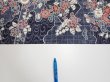 Photo7: 1i06z90  Japanese Kimono Silk  FABRIC Flowers Dark navy 67.7x14.6 (7)