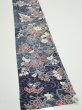 Photo2: 1i07z40  Japanese Kimono Silk  FABRIC Flowers Dark navy 58.7x7.5 (2)