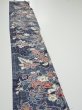 Photo3: 1i07z40  Japanese Kimono Silk  FABRIC Flowers Dark navy 58.7x7.5 (3)