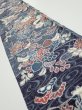 Photo1: 1i08z40  Japanese Kimono Silk  FABRIC Flowers Dark navy 58.7x7.7 (1)