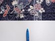 Photo6: 1i08z40  Japanese Kimono Silk  FABRIC Flowers Dark navy 58.7x7.7 (6)