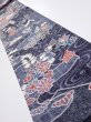 Photo1: 1i09z50  Japanese Kimono Silk  FABRIC Flowers Dark navy 79.5x6.7 (1)