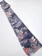 Photo5: 1i09z50  Japanese Kimono Silk  FABRIC Flowers Dark navy 79.5x6.7 (5)