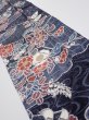 Photo2: 1i10z30  Japanese Kimono Silk  FABRIC Flowers Dark navy 36.2x6.9 (2)