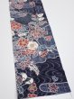 Photo3: 1i10z30  Japanese Kimono Silk  FABRIC Flowers Dark navy 36.2x6.9 (3)