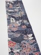 Photo4: 1i10z30  Japanese Kimono Silk  FABRIC Flowers Dark navy 36.2x6.9 (4)