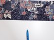 Photo6: 1i10z30  Japanese Kimono Silk  FABRIC Flowers Dark navy 36.2x6.9 (6)