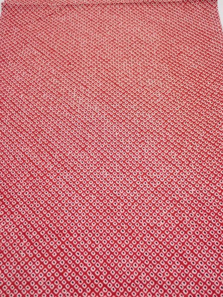 Photo2: 1i01z50  Japanese Kimono Silk SHIBORI FABRIC  Red Off-white 42.5x14.4 (2)