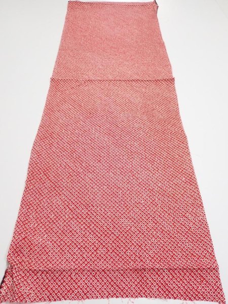 Photo5: 1i01z50  Japanese Kimono Silk SHIBORI FABRIC  Red Off-white 42.5x14.4 (5)