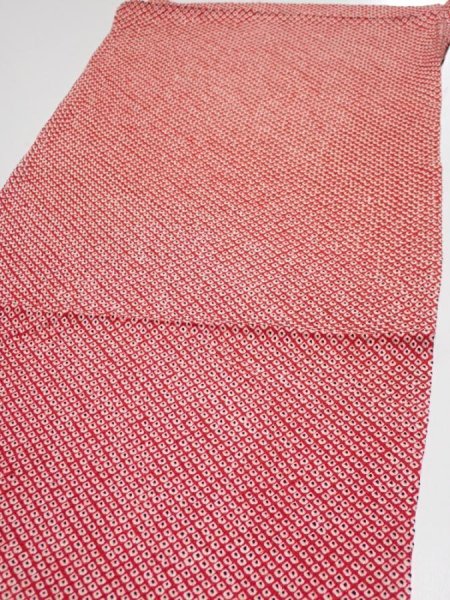 Photo4: 1i02z60  Japanese Kimono Silk SHIBORI FABRIC  Red Off-white 42.9x14.2 (4)
