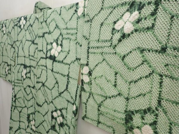 Photo2: 6420T01z520 Vintage Japanese Kimono Silk SHIBORI HAORI  Light green (2)