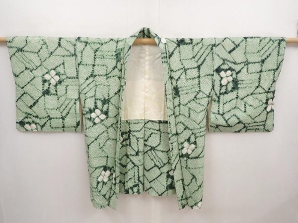 Photo5: 6420T01z520 Vintage Japanese Kimono Silk SHIBORI HAORI  Light green (5)
