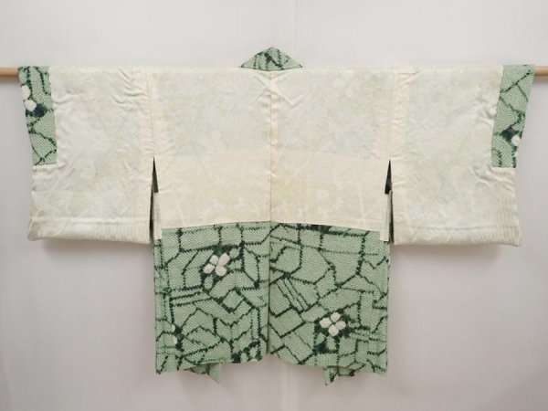 Photo6: 6420T01z520 Vintage Japanese Kimono Silk SHIBORI HAORI  Light green (6)