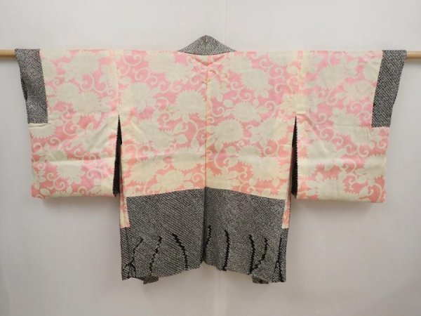 Photo6: 6420T03z510 Vintage Japanese Kimono Silk SHIBORI HAORI Flower Black (6)
