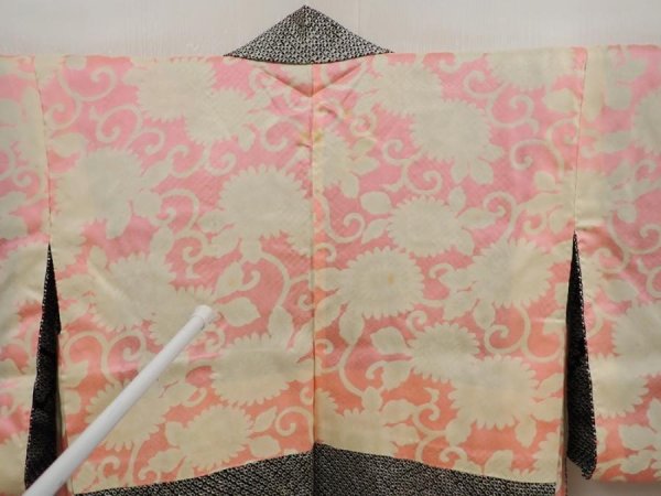 Photo8: 6420T03z510 Vintage Japanese Kimono Silk SHIBORI HAORI Flower Black (8)