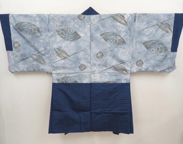 Photo2: 6420T04z670 Vintage Japanese Kimono Silk Men's HAORI Jigami Dull navy (2)
