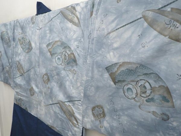 Photo3: 6420T04z670 Vintage Japanese Kimono Silk Men's HAORI Jigami Dull navy (3)