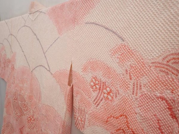 Photo2: 6420T05z480 Vintage Japanese Kimono Silk SHIBORI HAORI Wave Pink (2)