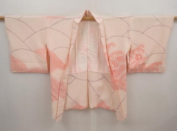 Photo5: 6420T05z480 Vintage Japanese Kimono Silk SHIBORI HAORI Wave Pink (5)