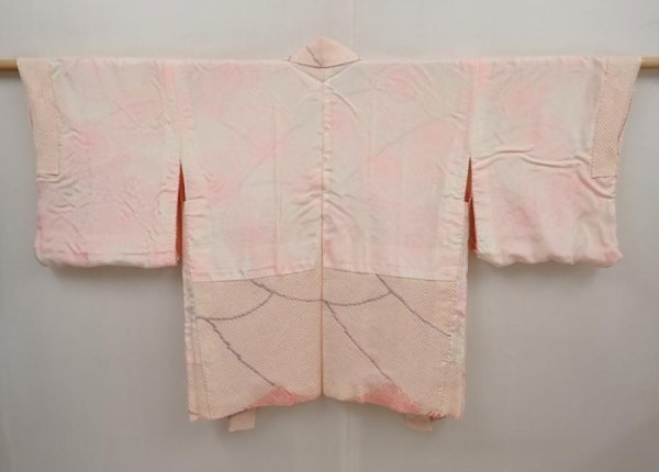 Photo6: 6420T05z480 Vintage Japanese Kimono Silk SHIBORI HAORI Wave Pink (6)