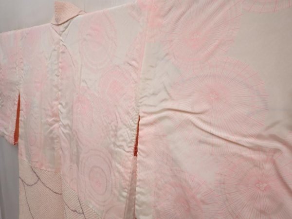 Photo7: 6420T05z480 Vintage Japanese Kimono Silk SHIBORI HAORI Wave Pink (7)